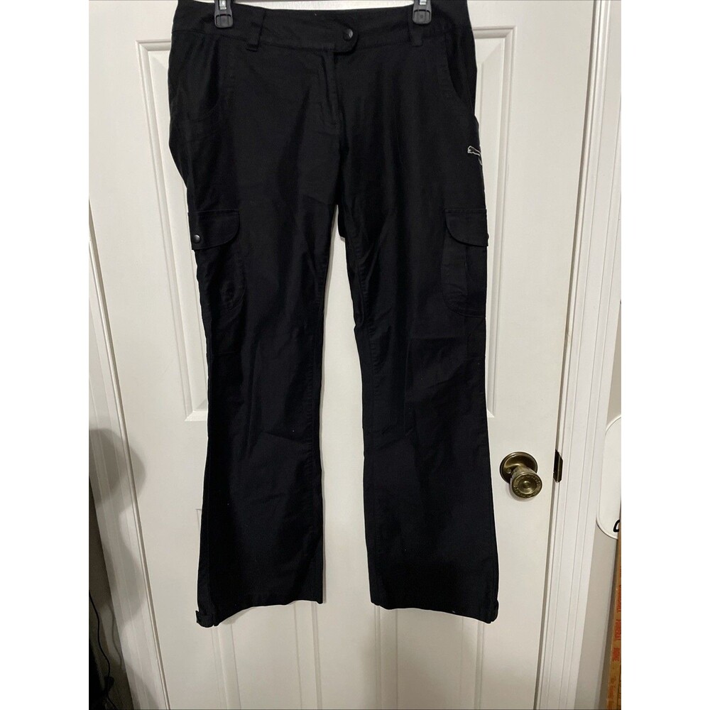 Y2K Puma Cargo Pants Womens M Logo Black Side Pockets Boot Cut